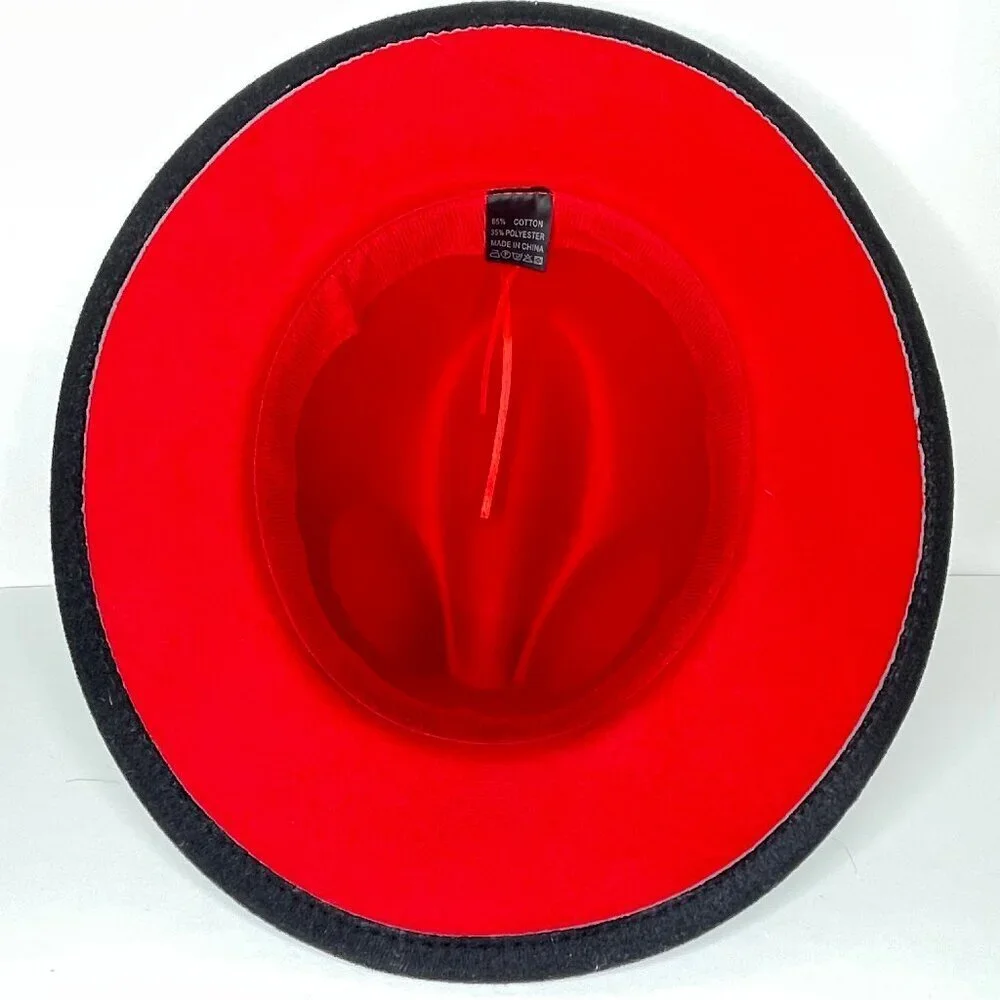 Unbranded Red Bottom Fedora Black Wool Felt Wide Brim Hat